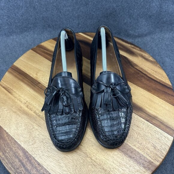 David Eden Mens Tassel Loafer Shoes Size 9.5 Black Full Genuine Alligator - Picture 4 of 12